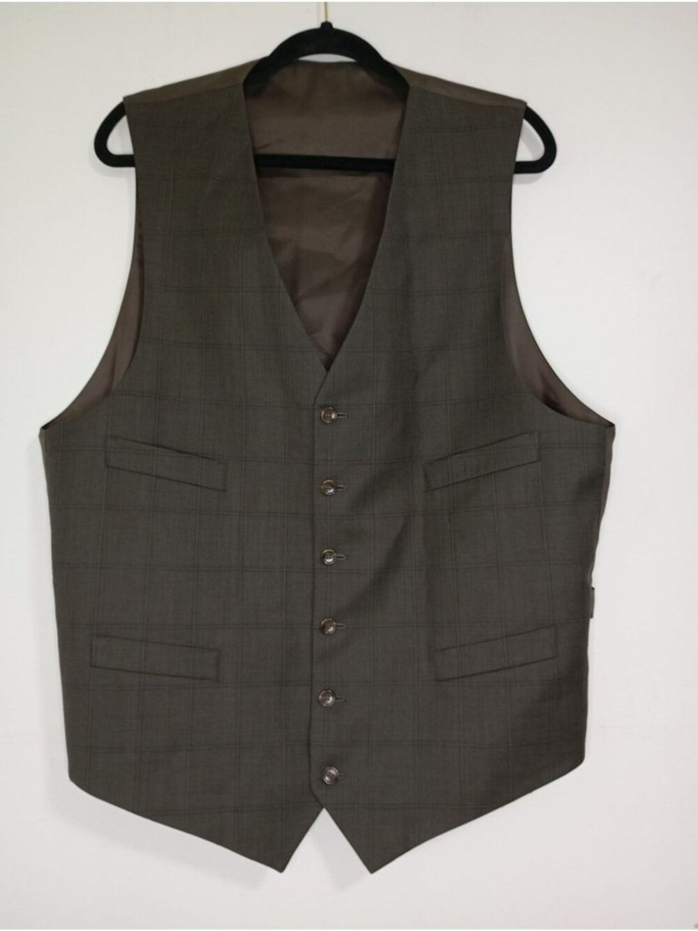 Vest Brown Plaid 100% Wool Mens Lined With Adjustable Back Strap Size L 44